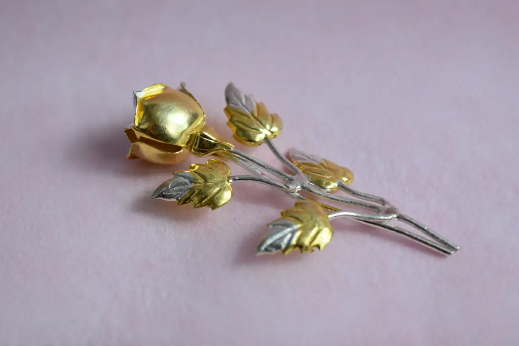 Auric Petal Gold Tinted Silver Brooch