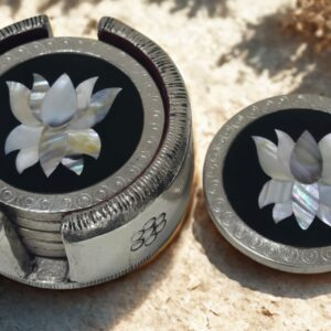 Aurumé Silver MOP Lotus Coaster Set